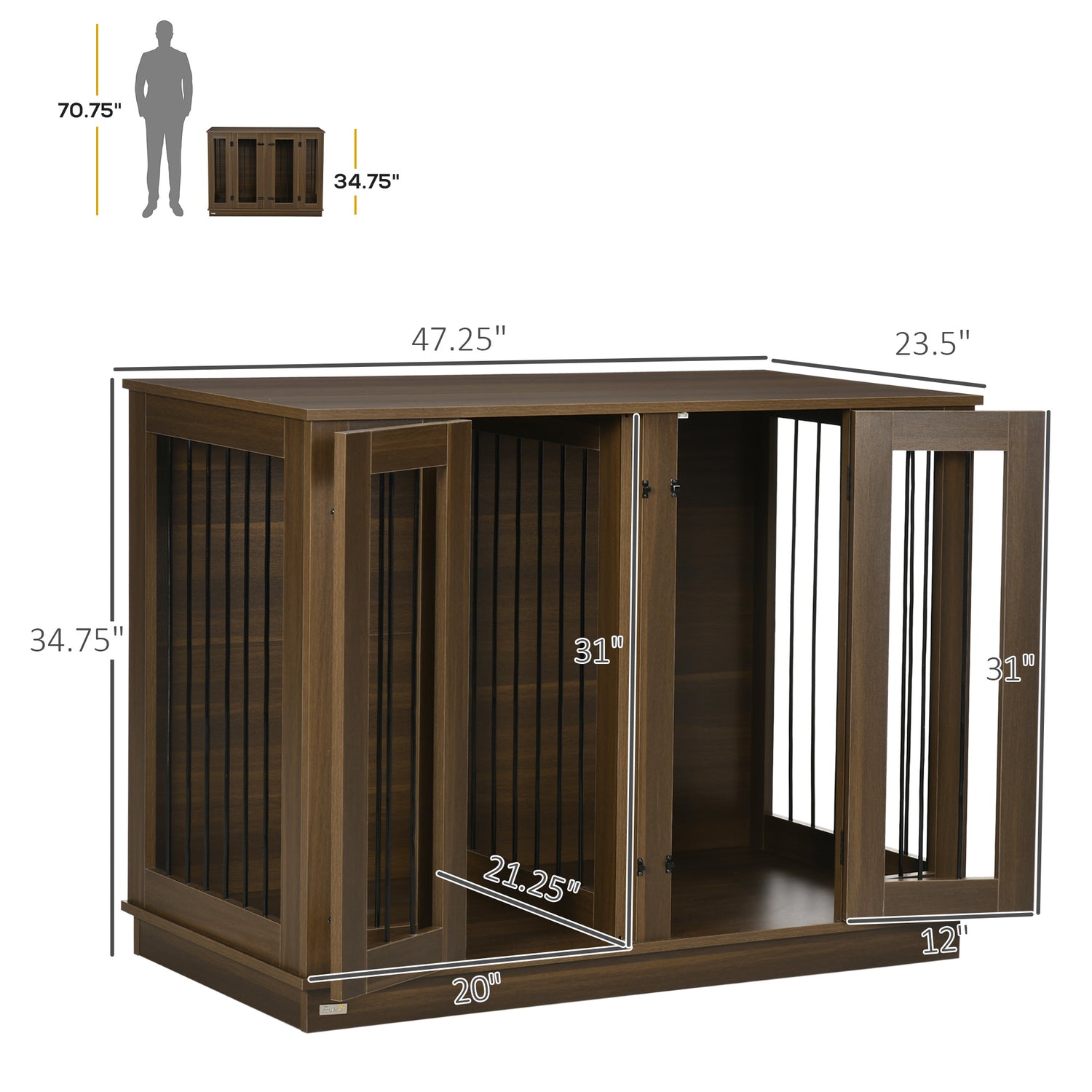 Large Furniture Style Dog Crate with Removable Panel Walnut