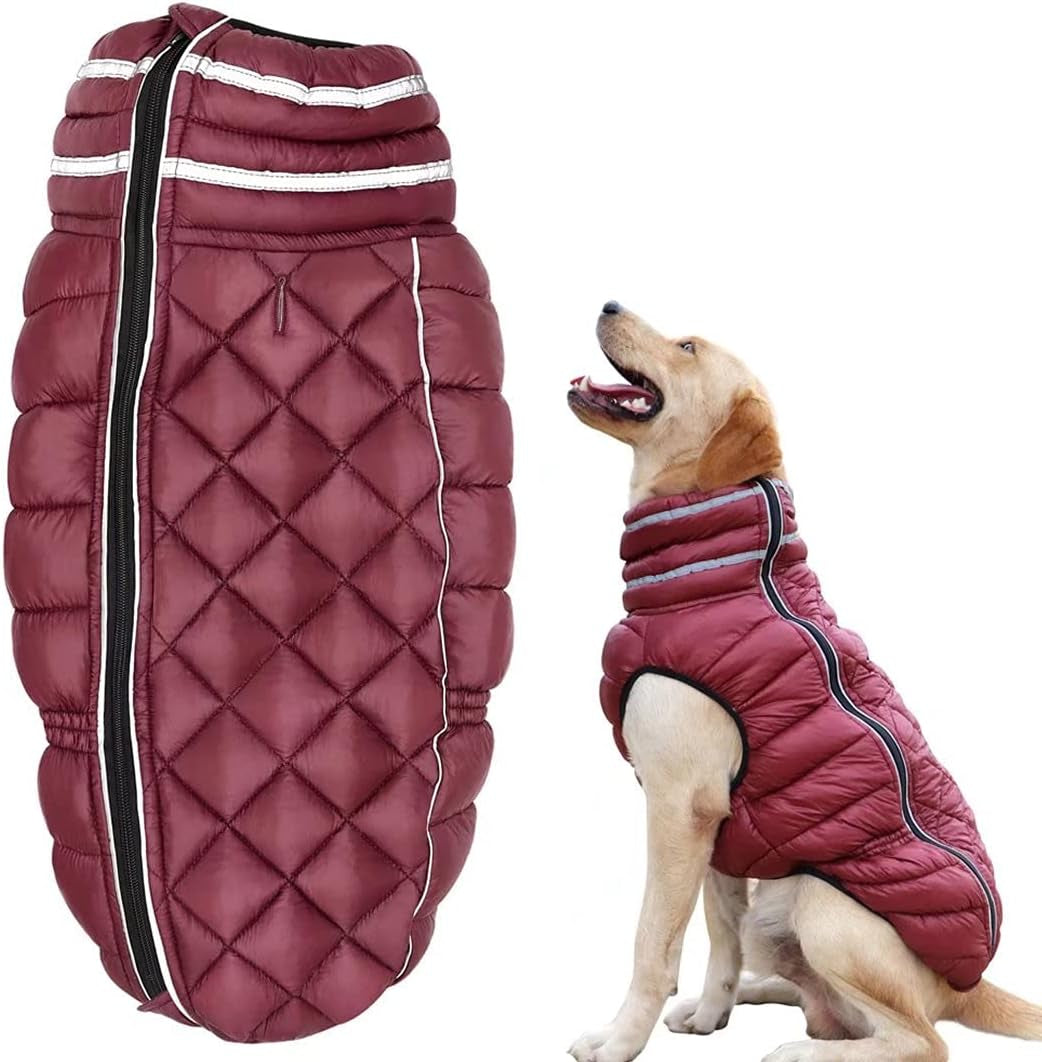 Thick Padded Dog Jacket Clothes for Medium Large Dogs - Winter Waterproof Pet Dog Puffer Jacket - Reflective Cold Weather Dog Coat Outdoor Clothing Apparel(Red,Chest 26")