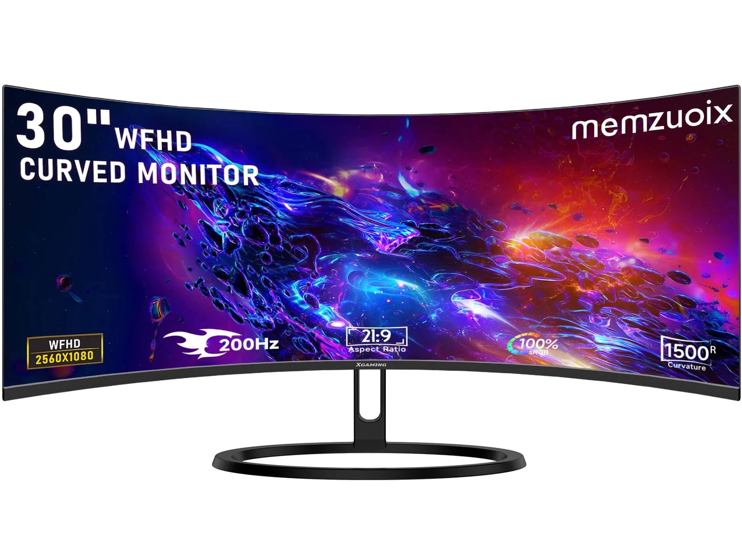 30" Curve PC Gaming Monitor 1800R WFHD (2560 X 1080) Freesync 200Hz 1Ms VRB VESA Mountable PC Monitor, Height, Tilt, Swivel Adjustable 2 X HDMI 1.4 Port & VGA Metal Black