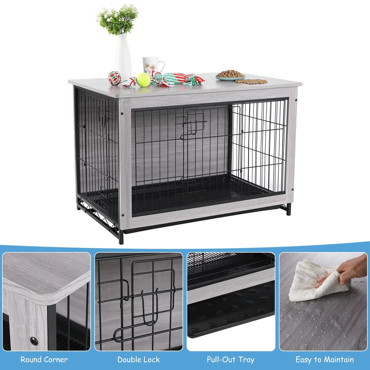 29.1" Dog Crate Furniture, Side End Table Wooden Dog Furniture Kennel