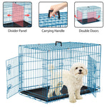 24 Inch Dog Crate, Dog Crates and Kennels Folding Metal Dog Crate with Double-Door,Divider Panel, Removable Tray and Handle Pet Dog Cages for Small Dogs Indoor Outdoor, Blue