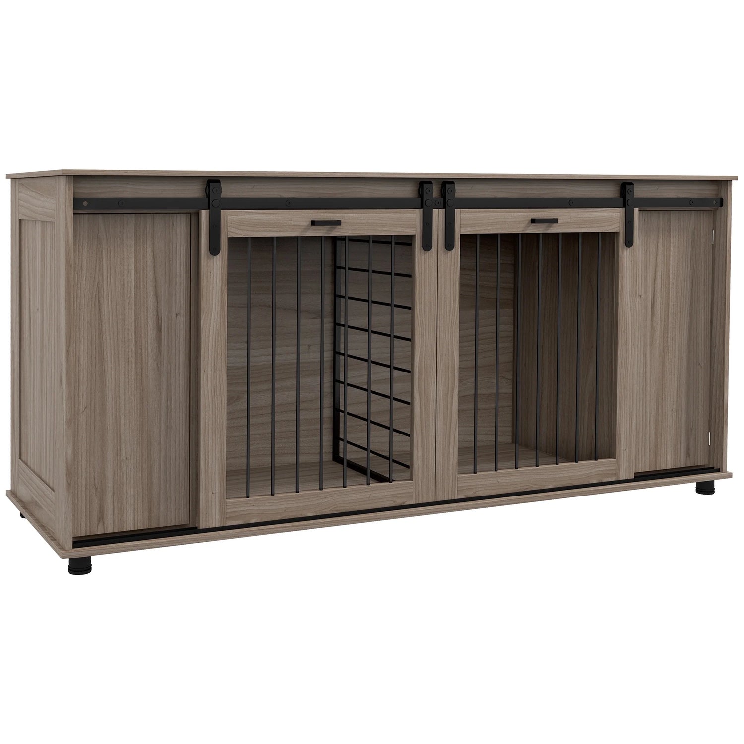 71" Dog Crate Furniture with Removable Divider for 2 Small Dogs or 1 Large Dog, Dog Kennel Furniture with Storage, Double Doors