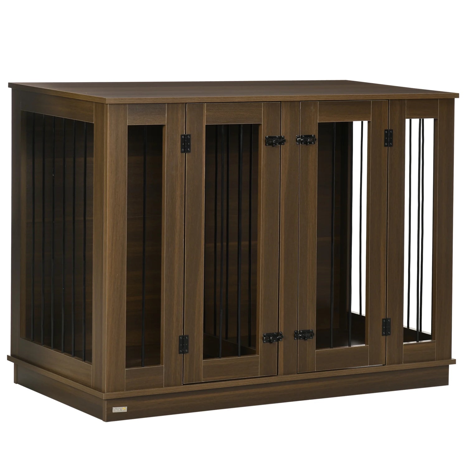 Large Furniture Style Dog Crate with Removable Panel Walnut