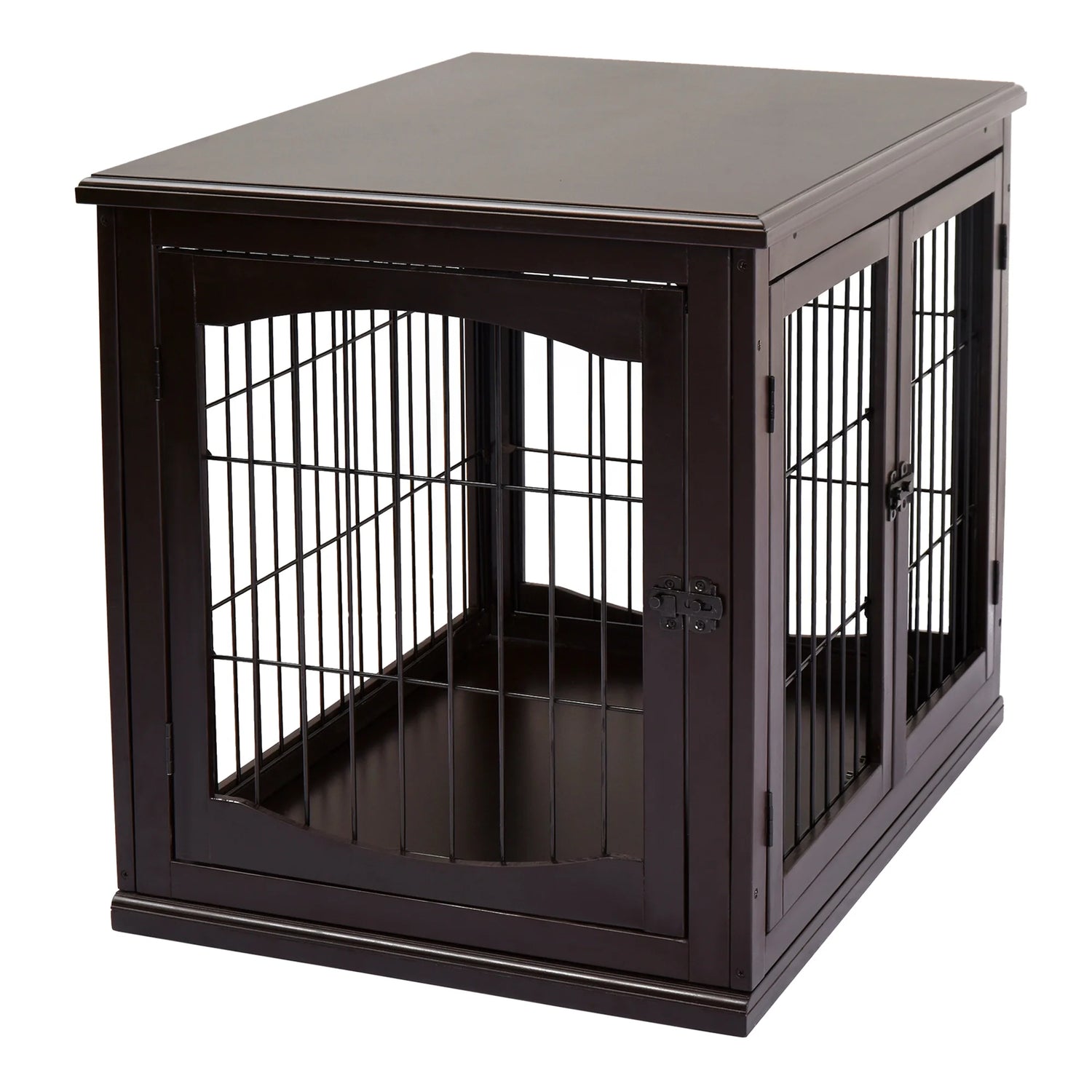 Wooden Decorative Dog Cage Pet Crate Kennel with Double Door Entrance, Dark Brown, 26''