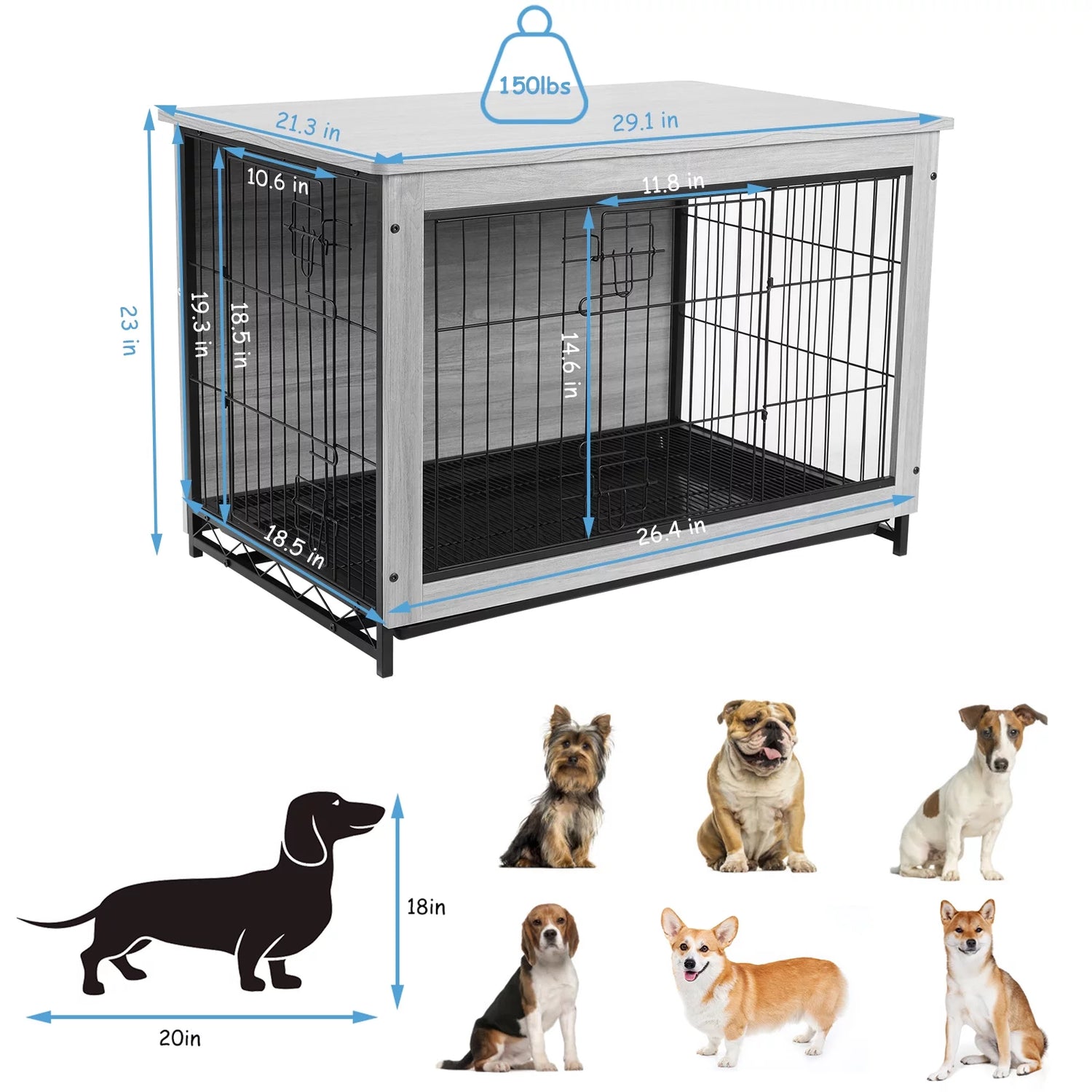 29.1" Dog Crate Furniture, Side End Table Wooden Dog Furniture Kennel