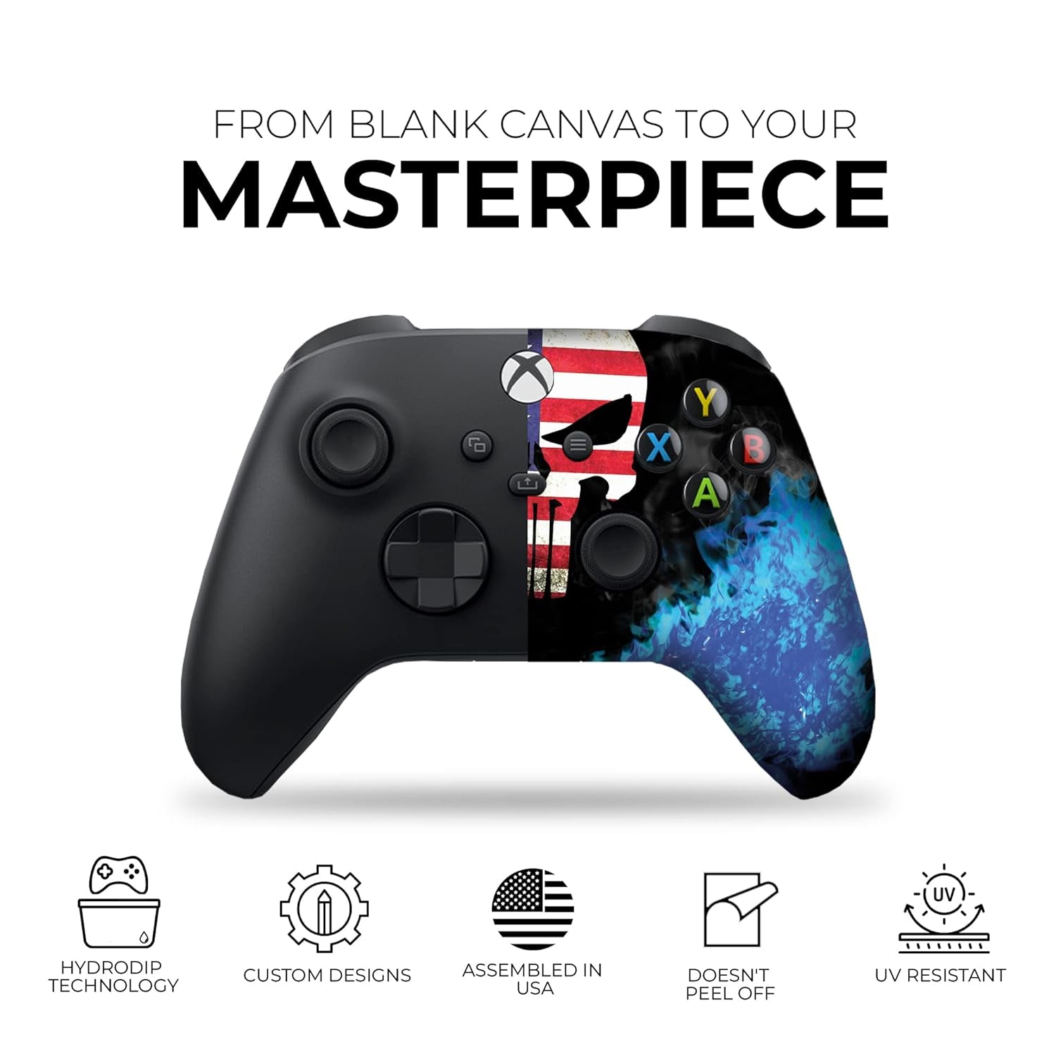 Americcan Warrior Skull Custom X-Box Controller Wireless Compatible with X-Box One/X-Box Series X/S Proudly Customized in USA with Permanent HYDRO-DIP Printing (NOT JUST a SKIN)