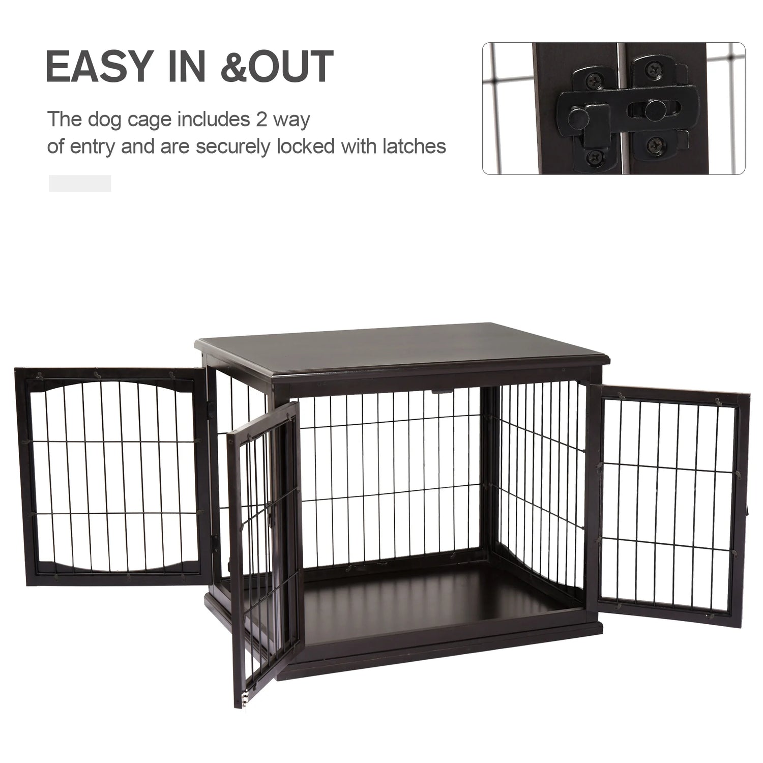 Wooden Decorative Dog Cage Pet Crate Kennel with Double Door Entrance, Dark Brown, 26''