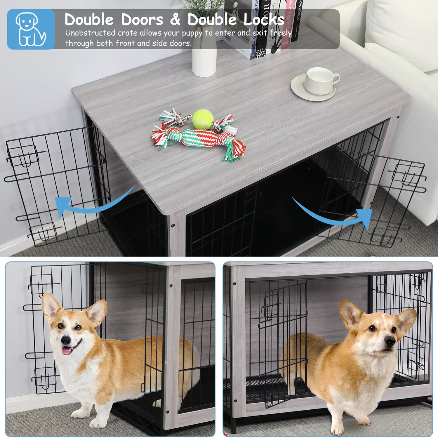 29.1" Dog Crate Furniture, Side End Table Wooden Dog Furniture Kennel