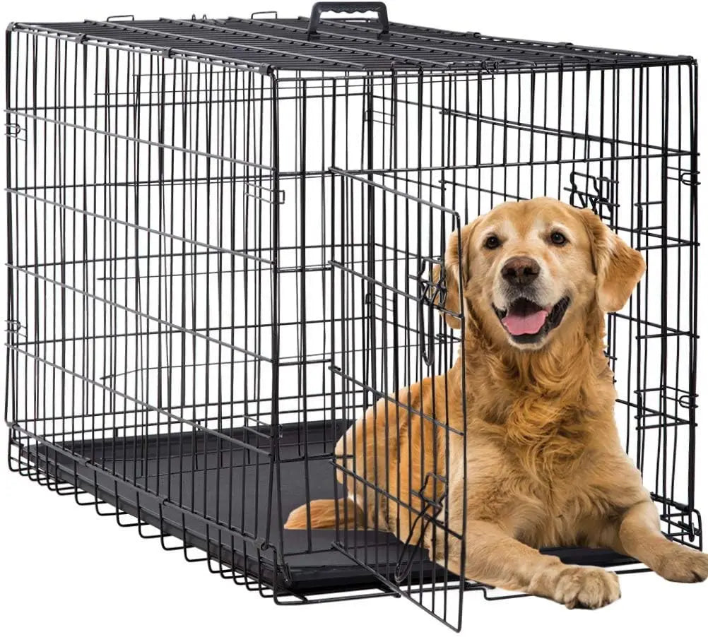 42 Inch Large Dog Cage, Foldable Metal Wire Cage, Outdoor and Indoor Pet Dog Cage with Double Doors