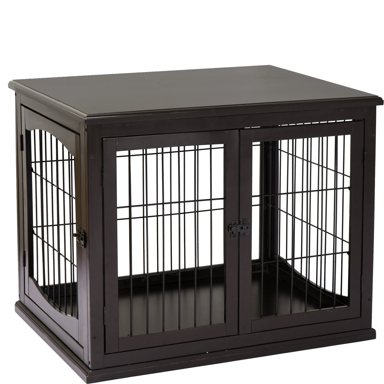 Wooden Decorative Dog Cage Pet Crate Kennel with Double Door Entrance, Dark Brown, 26''