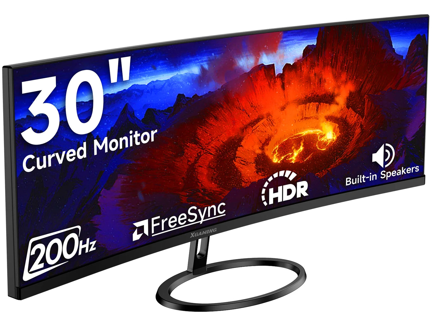 30" Curve PC Gaming Monitor 1800R WFHD (2560 X 1080) Freesync 200Hz 1Ms VRB VESA Mountable PC Monitor, Height, Tilt, Swivel Adjustable 2 X HDMI 1.4 Port & VGA Metal Black