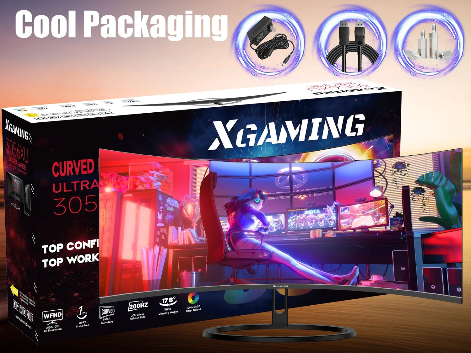 30" Curve PC Gaming Monitor 1800R WFHD (2560 X 1080) Freesync 200Hz 1Ms VRB VESA Mountable PC Monitor, Height, Tilt, Swivel Adjustable 2 X HDMI 1.4 Port & VGA Metal Black