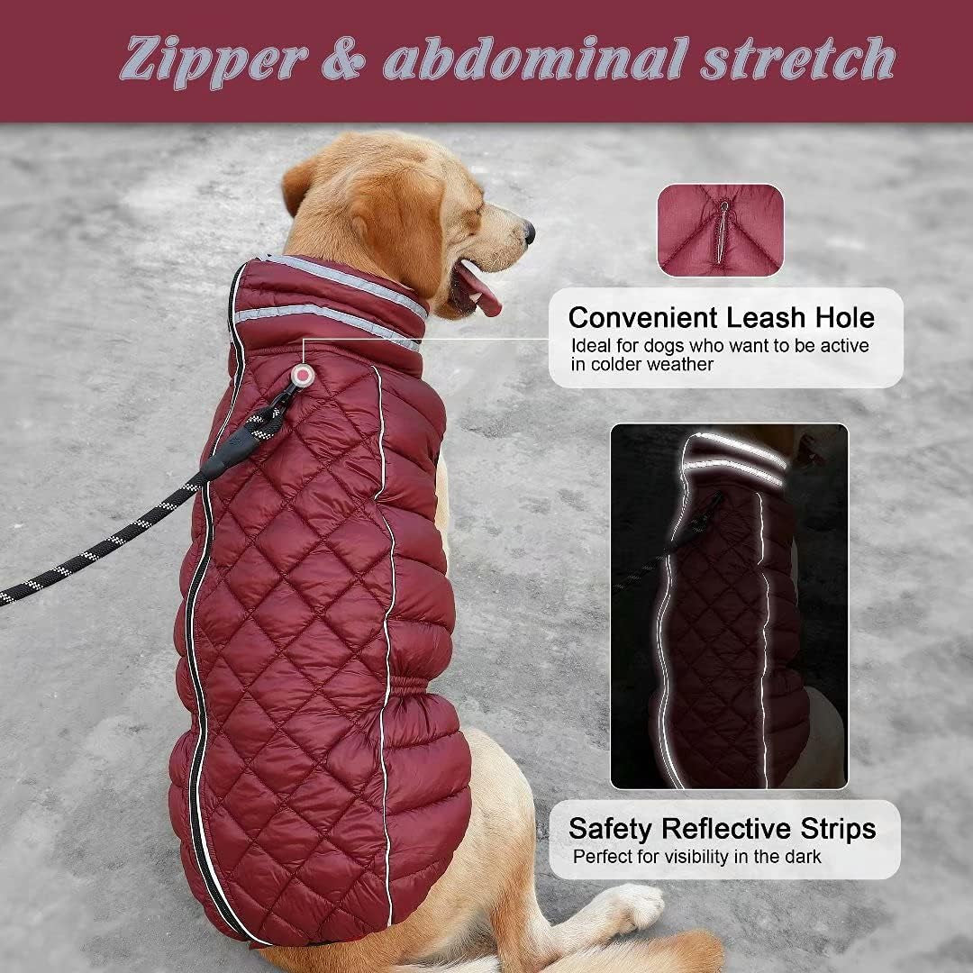 Thick Padded Dog Jacket Clothes for Medium Large Dogs - Winter Waterproof Pet Dog Puffer Jacket - Reflective Cold Weather Dog Coat Outdoor Clothing Apparel(Red,Chest 26")