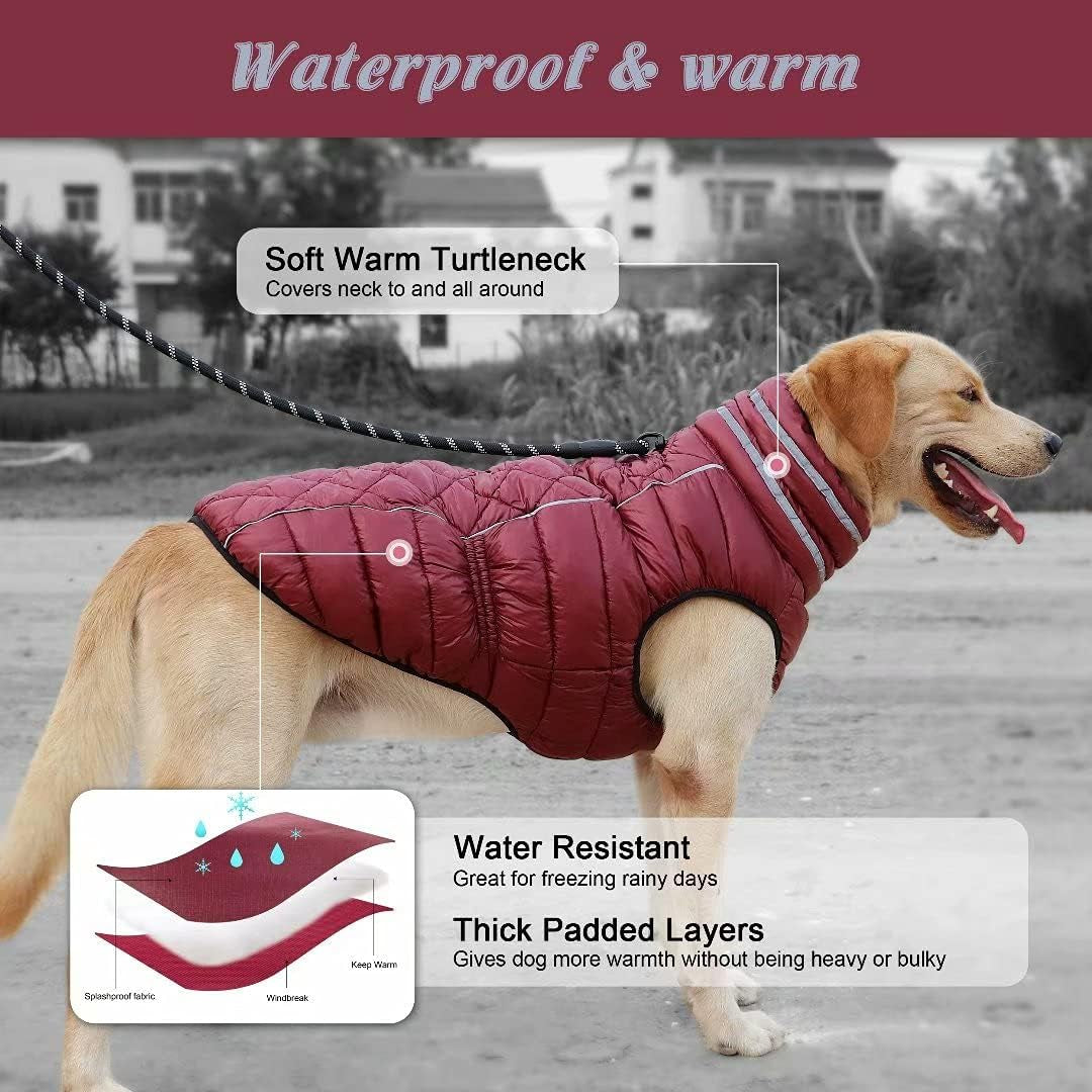 Thick Padded Dog Jacket Clothes for Medium Large Dogs - Winter Waterproof Pet Dog Puffer Jacket - Reflective Cold Weather Dog Coat Outdoor Clothing Apparel(Red,Chest 26")